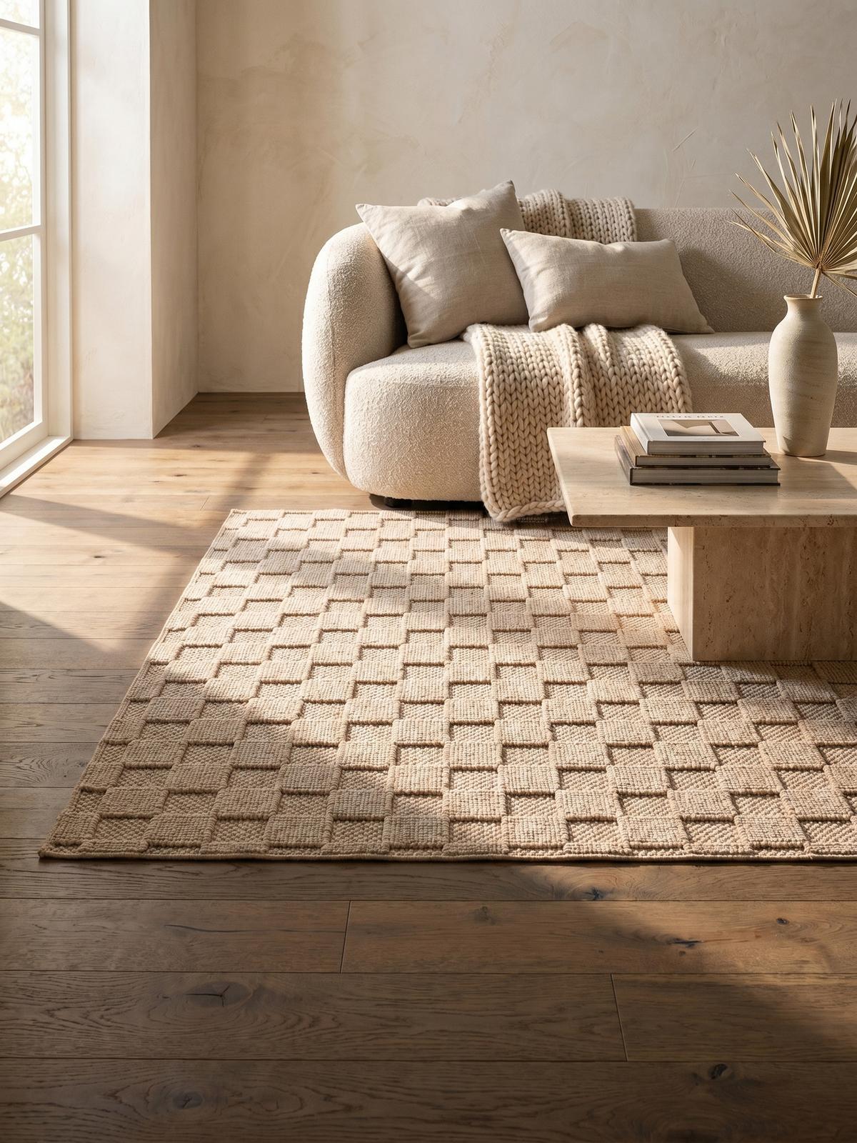 TEPPICH Flachgewebe LANGAU in Beige, mit Schachbrettmuster, 140 x 200 cm - Beige, Textil (140/200cm) - KADIMA DESIGN