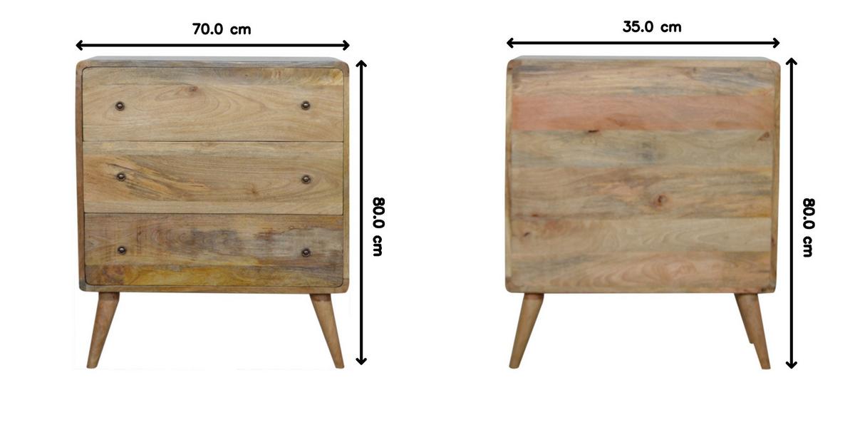 KOMMODE 3-Schubladen, Beige - Messingfarben/Braun, Holz/Metall (70/80/35cm) - Artisan Furniture