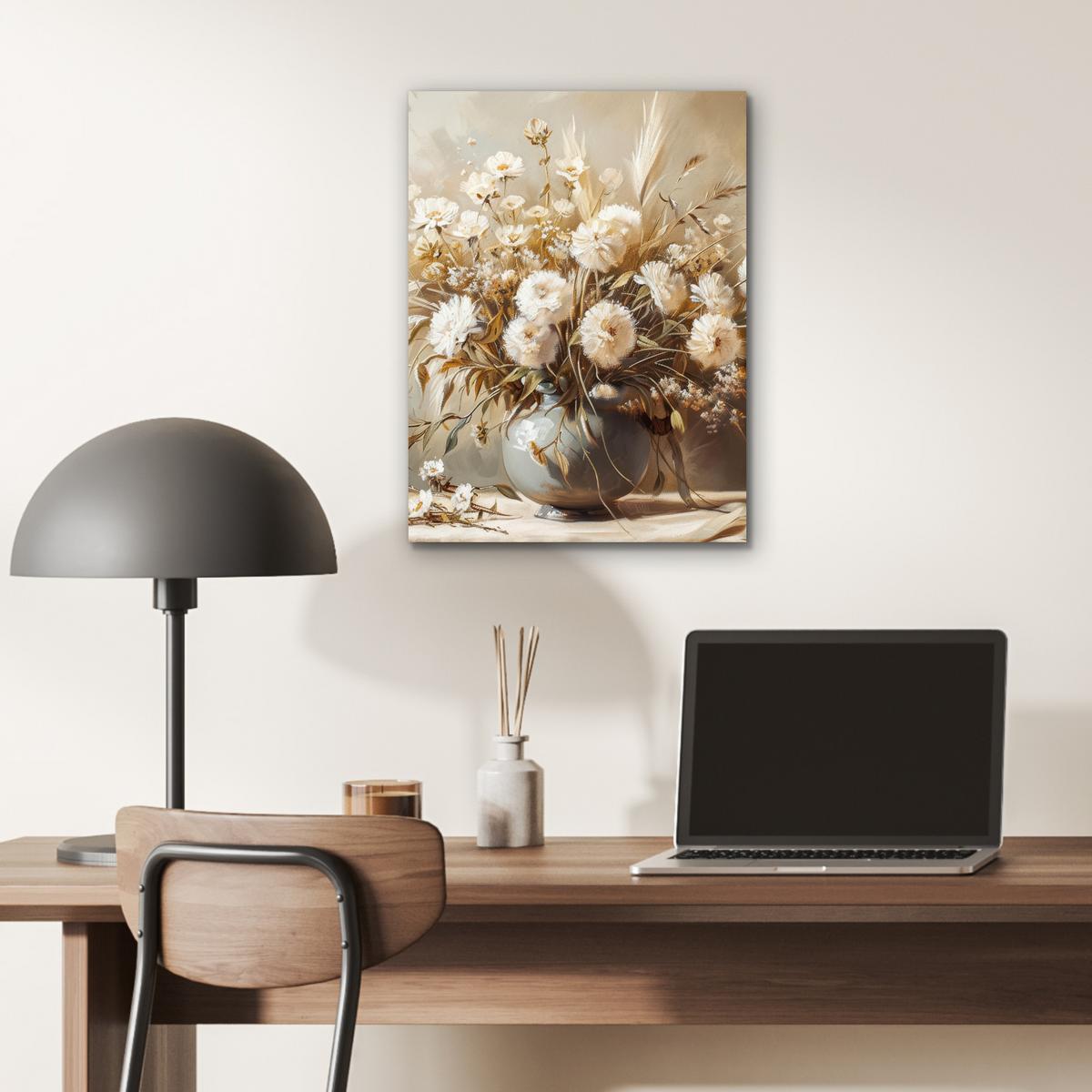 METALLBILD Blumen - Vase - Stilleben - Beige 30x40 cm - Creme, Metall (30/40cm) - MuchoWow