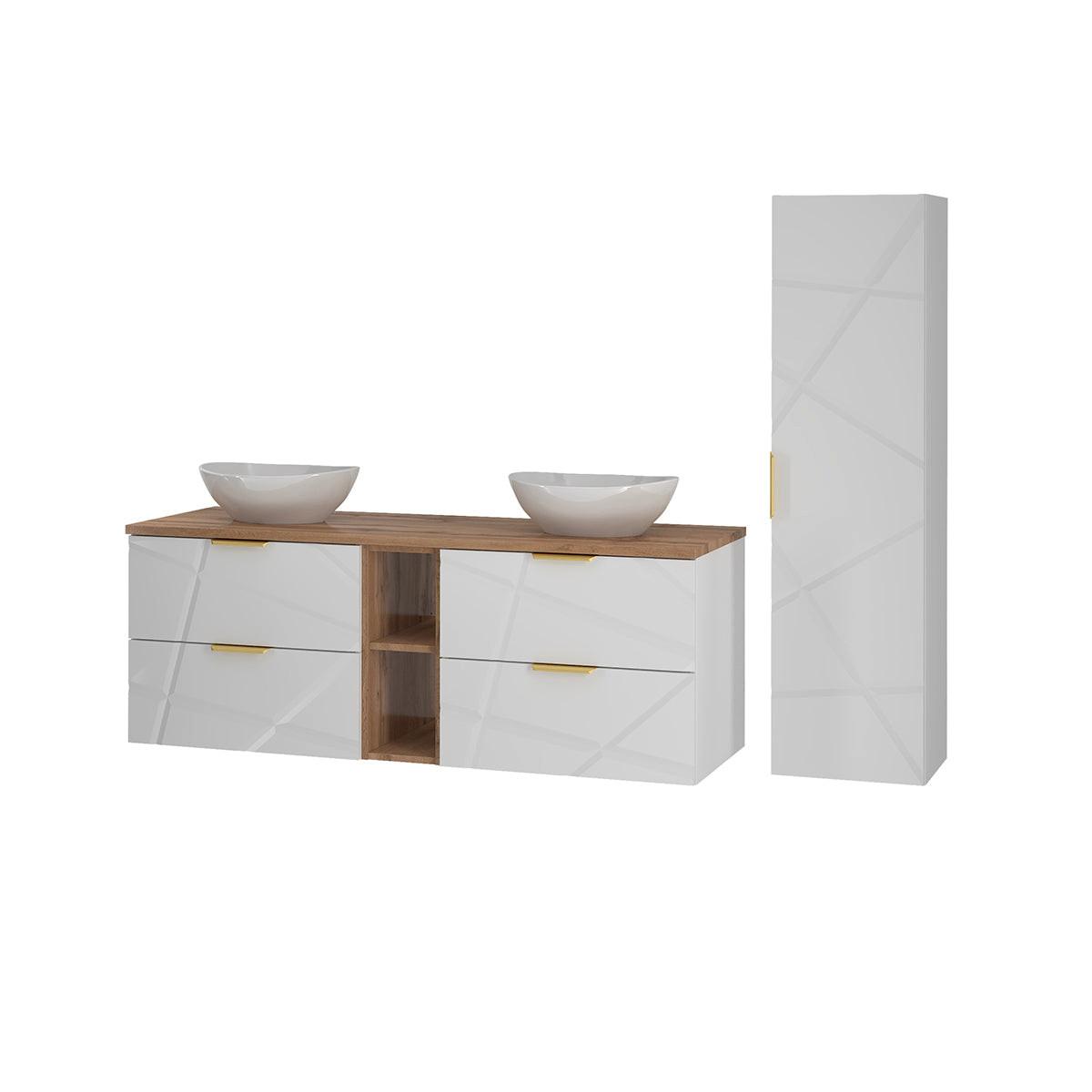 BADMÖBEL 140.6cm Aurora 2er-Set Weiß - Weiß, Holzwerkstoff (140.6/52.2/46.5cm) - Petits-meubles