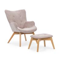 LOUNGESESSEL mit Fußhocker Lenari Puderrosa Cordstoff mit Füßen in Natur - Hellrosa/Naturfarben, Holz/Textil (71/96/86cm) - S-Style Möbel