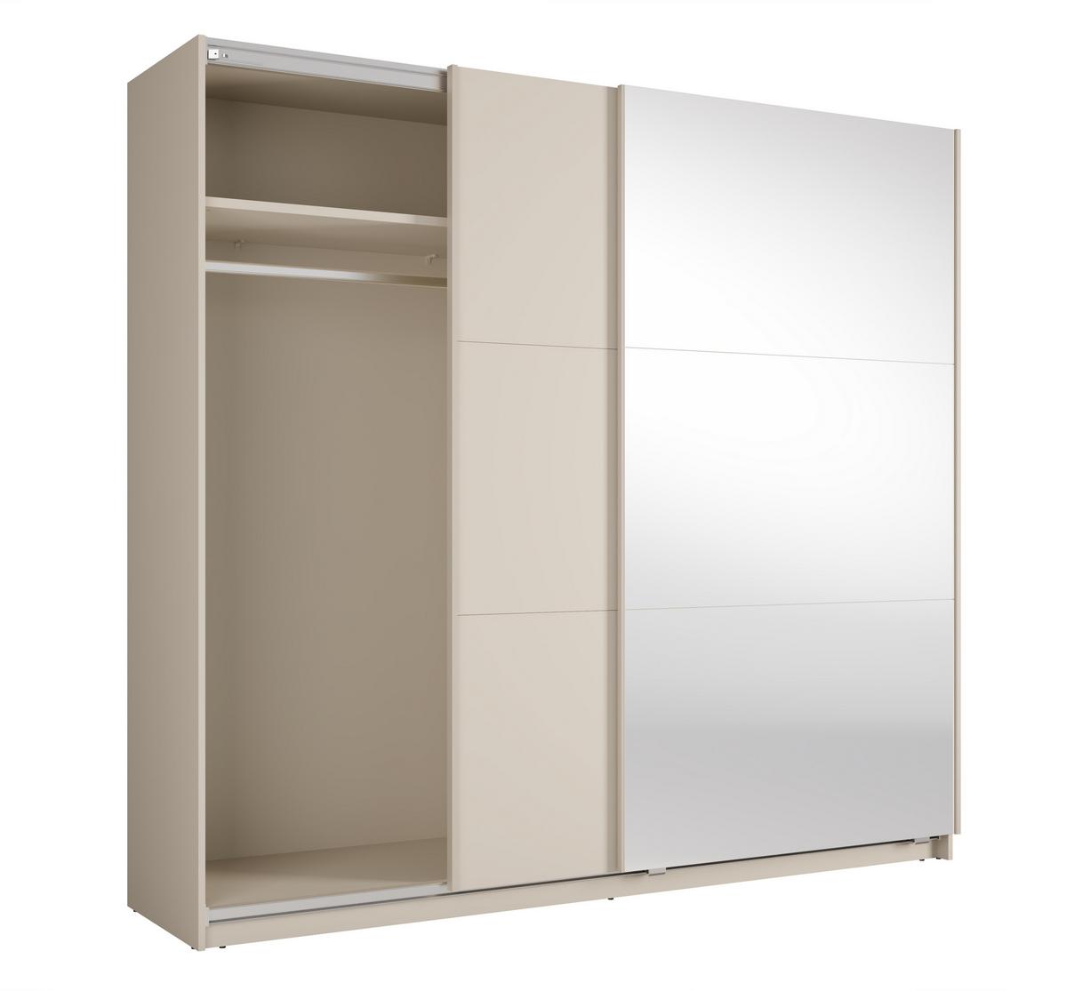 SCHWEBETÜRENSCHRANK Lunoria 221 cm Beige mit Spiegel - 221/207/60 cm - Beige, Holz/Holzwerkstoff (221/207/60cm) - AX Living