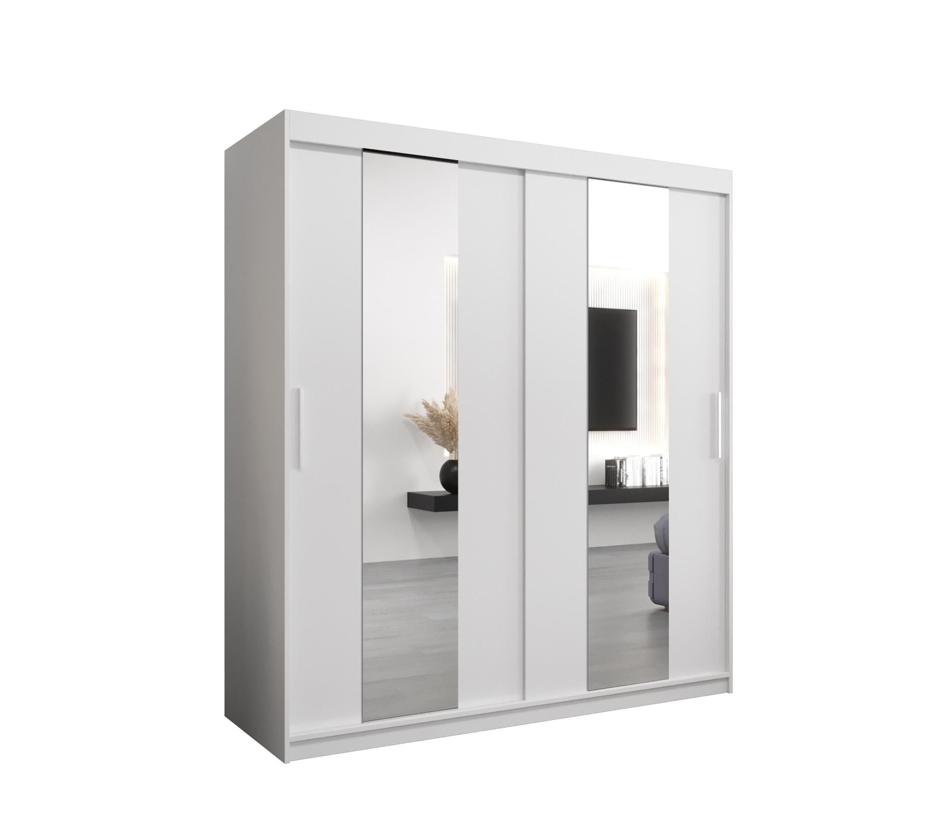 SCHWEBETÜRENSCHRANK 200/180/62 2-türig - Silberfarben/Weiß, Holz/Kunststoff (180/200/62cm) - MÖBEL KRYSPOL