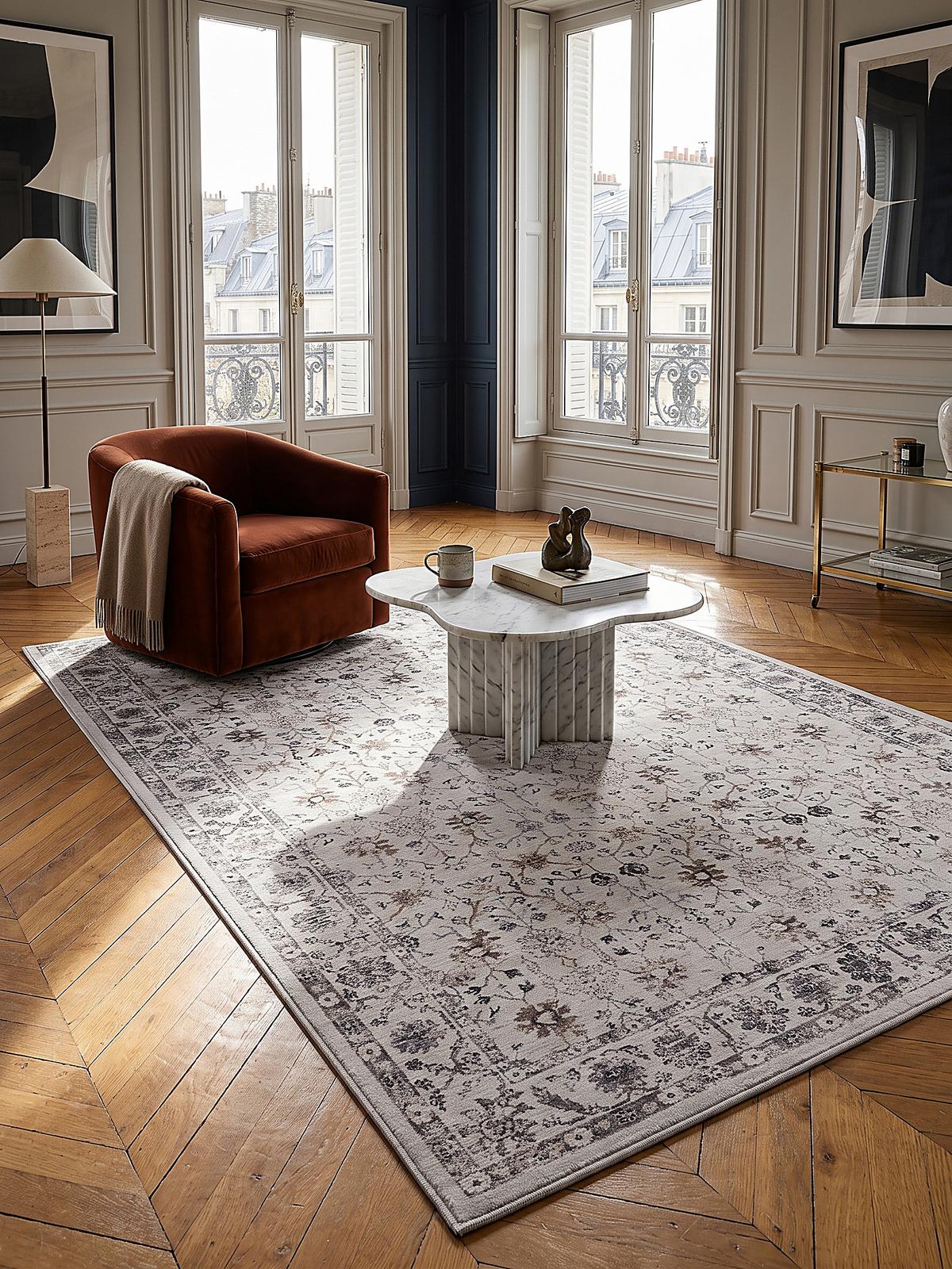 TEPPICH Kurzflor, waschbar, mit floralen Ornamenten, VERNANTE in Creme, 120 x 170 cm - Beige, Textil (120/170cm) - KADIMA DESIGN