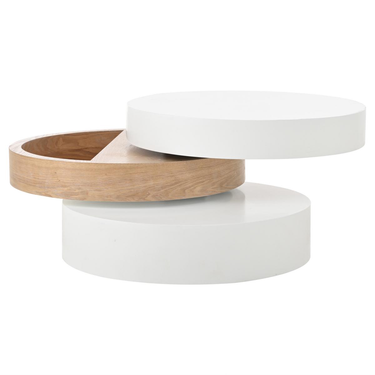 COUCHTISCH Zylindrisch Weiß & Natur 360° Drehbar mit Stauraum - Naturfarben, Holzwerkstoff (60/60/35.1cm) - Urban Meuble