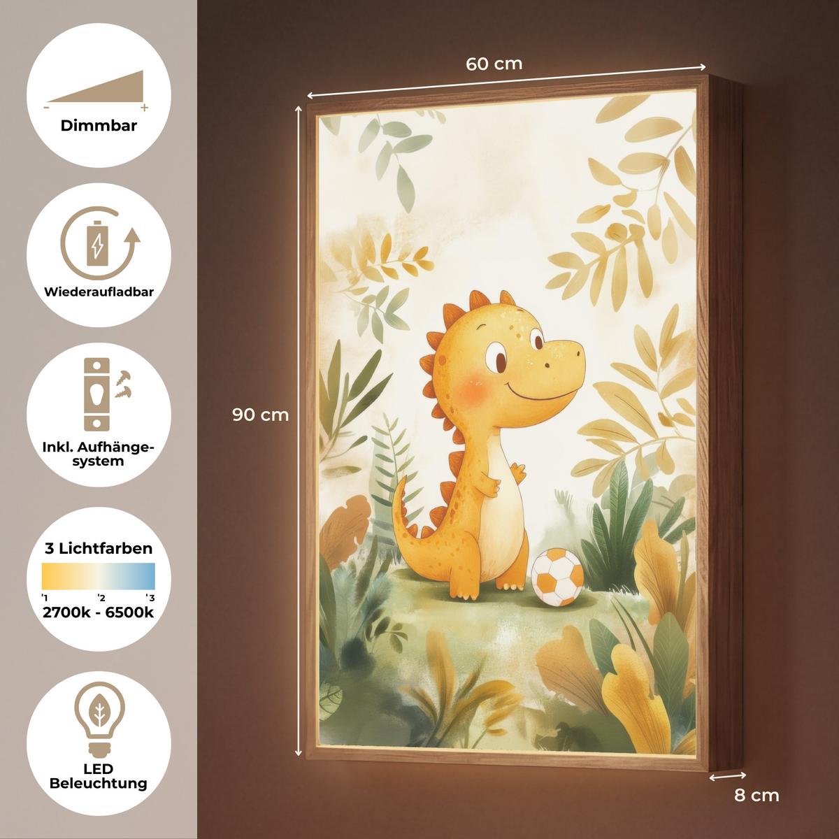NACHTTISCHLAMPE MIT AKKU Dino - Fußball - Orange 60x90 cm - Beige, Holzwerkstoff (8/60/90cm) - OnlyWow