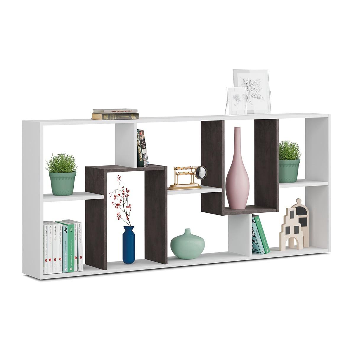 BÜCHERREGAL mit 8 Ablagefächern H180 cm - Kawa - Weiß, Holzwerkstoff (25/180/9.6cm) - Calicosy