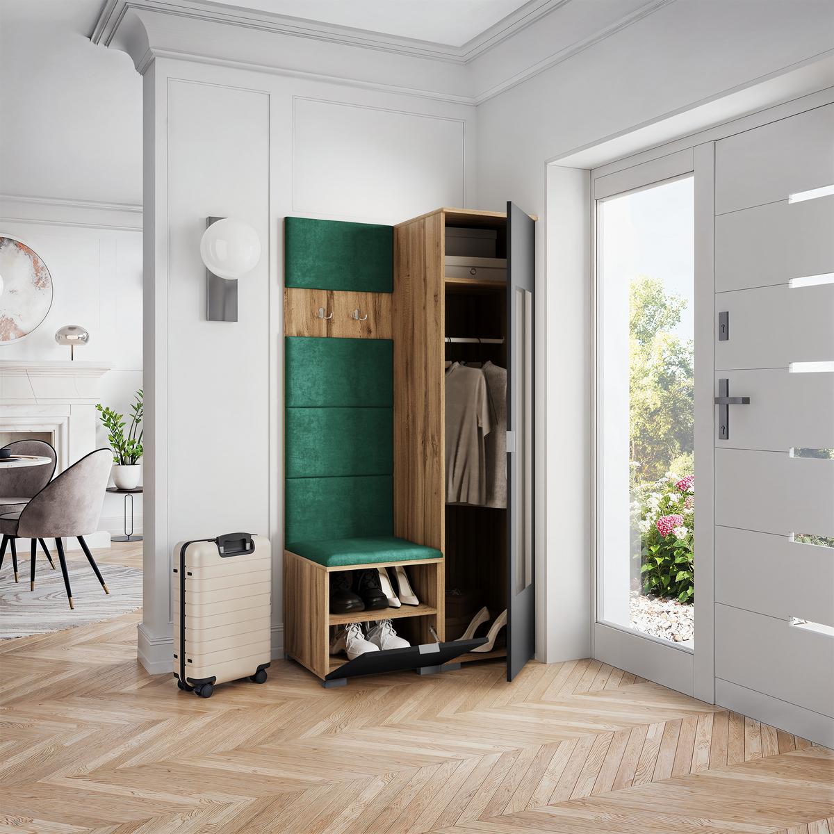 GARDEROBENSCHRANK VIRA 95/181/51 cm Modern Garderobe-Set Eiche Wotan - Eiche Wotan/Schwarz, Holzwerkstoff (95/181/51cm) - MASSENO