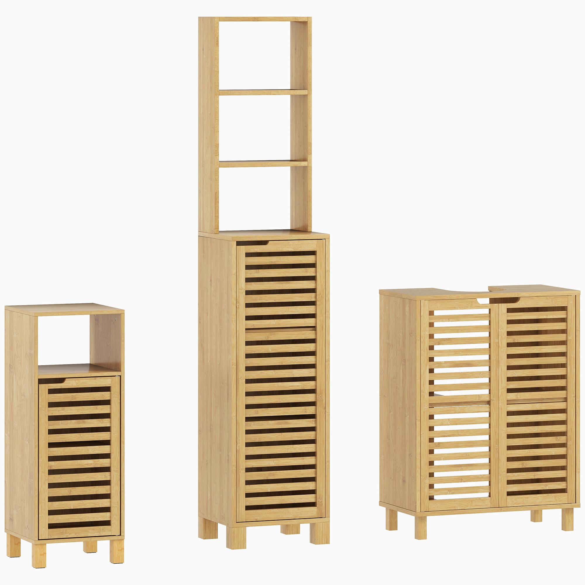 BADEZIMMERSCHRANK-SET Bambus Naturholz - Naturfarben, Holz/Bambusholz (30/80/60cm) - HOMCOM