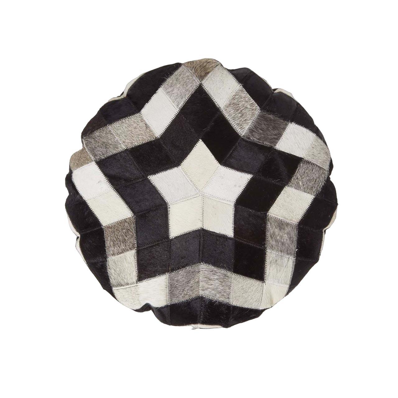 PATCHWORK-KISSEN Fell & Leder rund 40 cm – Stern - Multicolor, Leder/Textil (40/40cm) - Homescapes