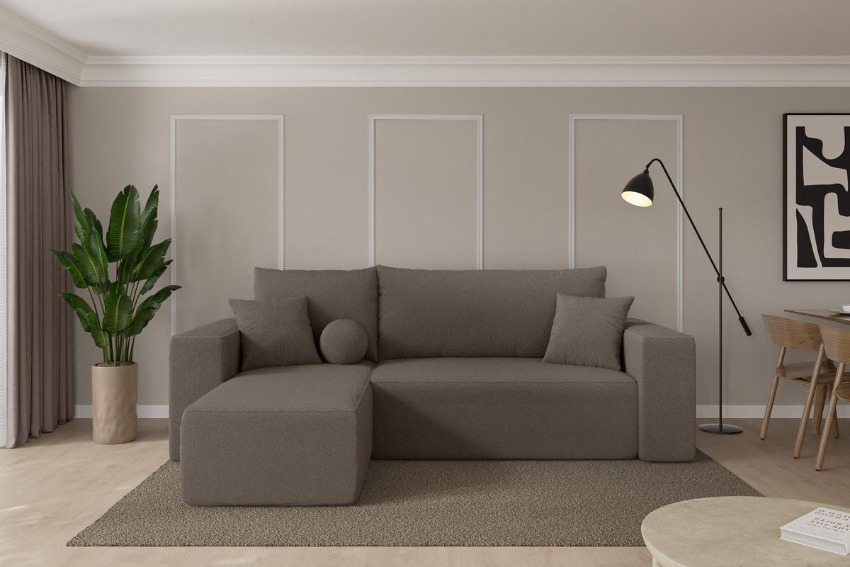 ECKSOFA mit Schlaffunktion Ottomane Links SENO-L 249x139x85 Braun Bouclé - Schwarz/Braun, Holzwerkstoff/Kunststoff (249/139cm) - ALTDECOR