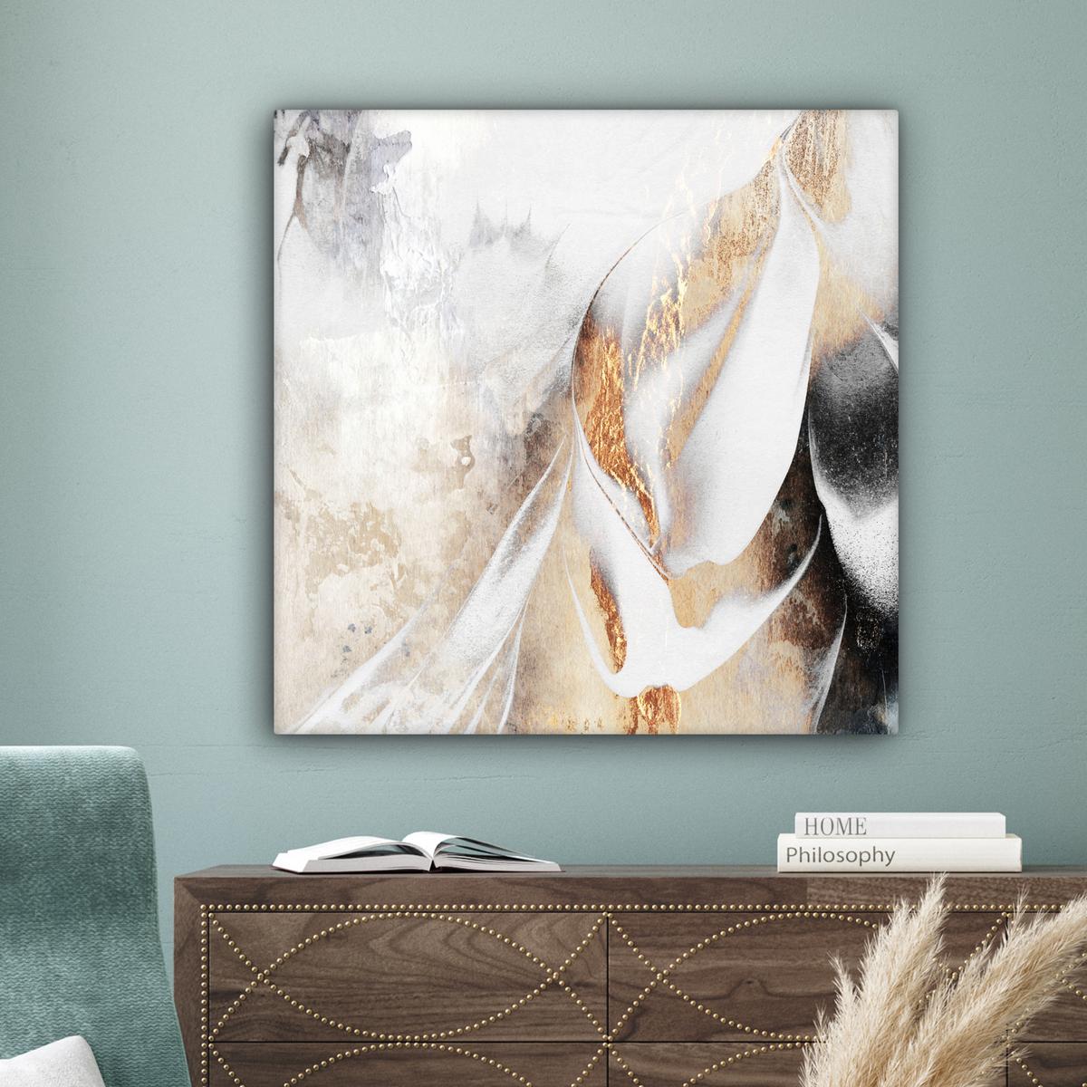 LEINWANDBILD Luxus - Abstrakt - Gold - Weiß Deko Groß 90x90 cm - Goldfarben, Textil (90/90cm) - MuchoWow