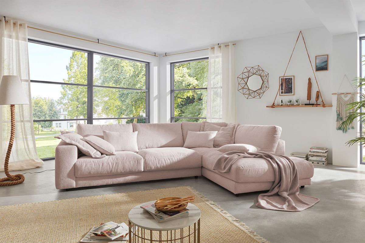 ECKSOFA MADELINE Pink Cord - Schwarz/Rosa, Kunststoff/Textil (325/224cm) - KAWOLA