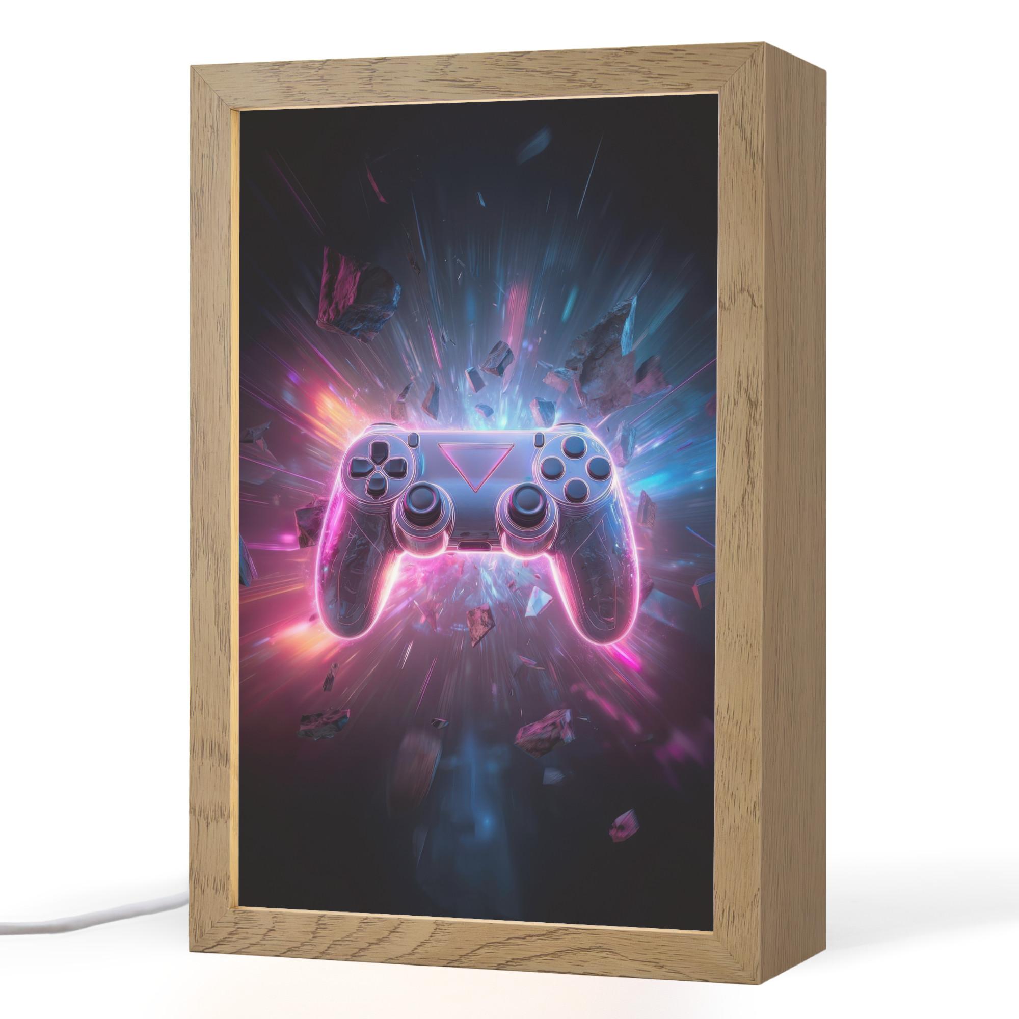 NACHTTISCHLAMPE Controller - Neon - Explosion - Abstrakt 20x30 cm - Violett, Holzwerkstoff (8/20/30cm) - OnlyWow