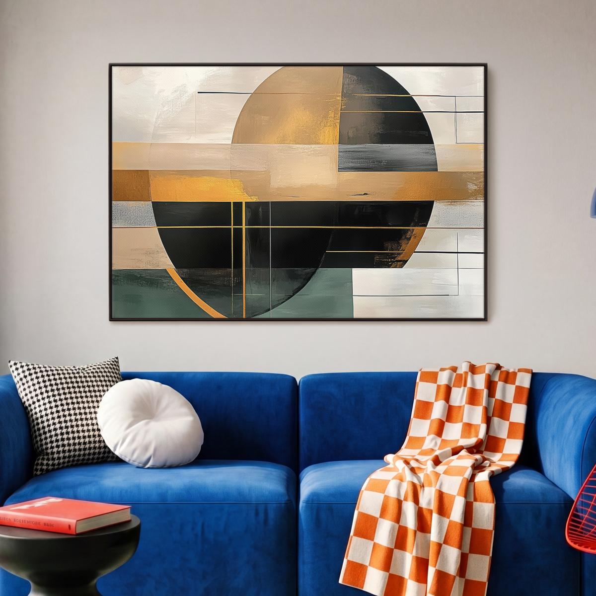 LEINWAND Bilder mit Rahmen - Abstrakt - Gold - Bronze - Grün - Formen - Modern - 90x60 - Multicolor, Textil (90/60cm) - MuchoWow