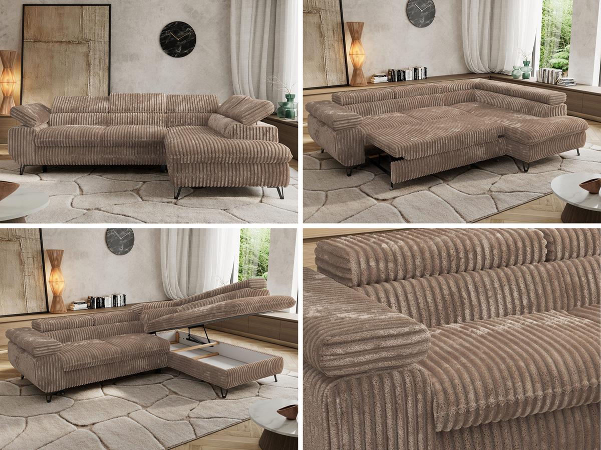 ECKSOFA PABLO L Braun Cord - Rechts Seite - Schwarz/Braun, Textil/Metall (273/208cm) - MKS