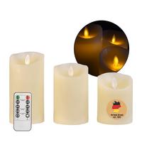 LED KERZEN SET mit Fernbedienung (3-tlg.) - Weiß, Naturmaterialen (8/8/15cm) - Intirilife