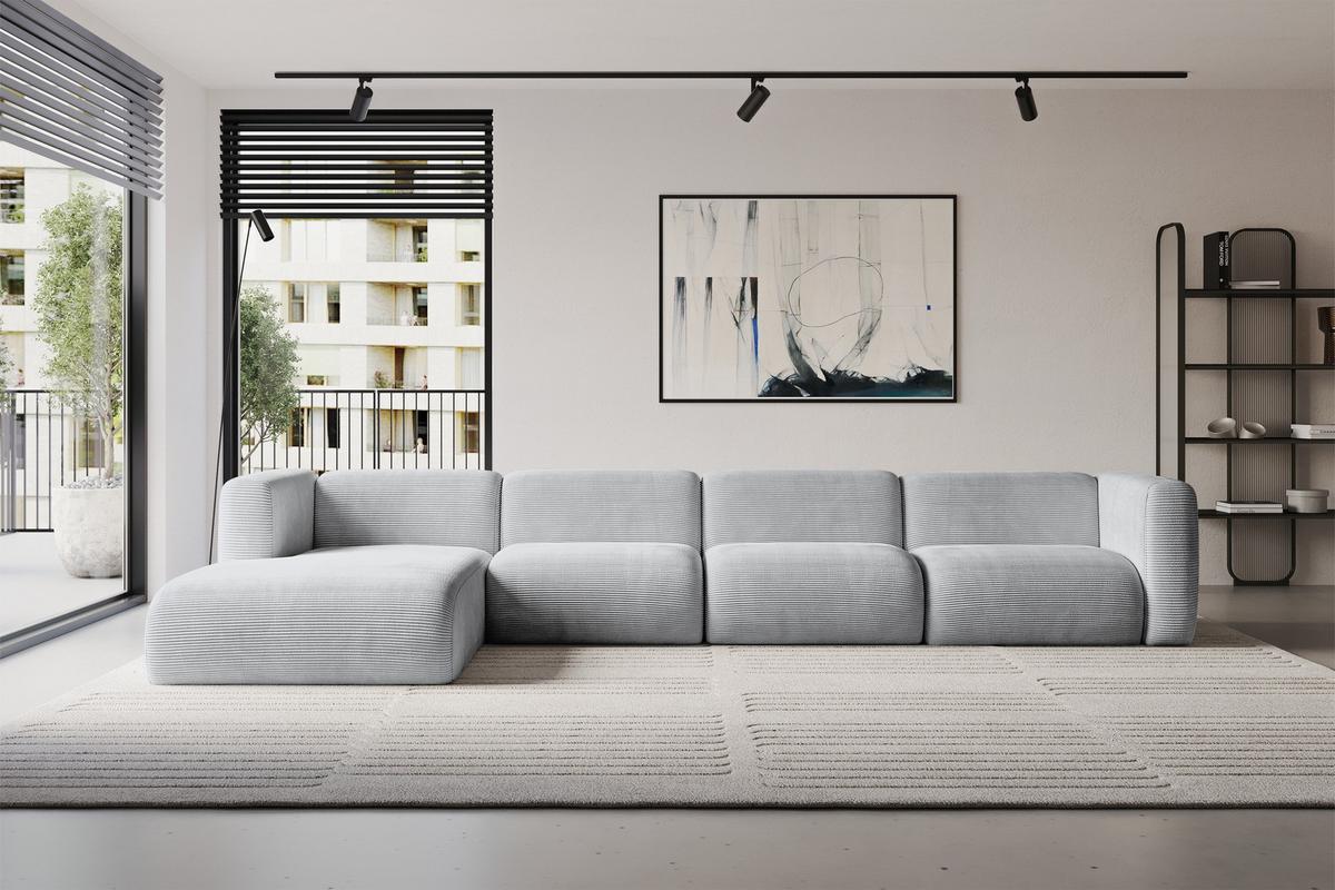 ECKSOFA Ottomane Links MIRA-L3 409x179x70 Grau Cord - Blaugrau/Schwarz, Holzwerkstoff/Kunststoff (409/179cm) - ALTDECOR