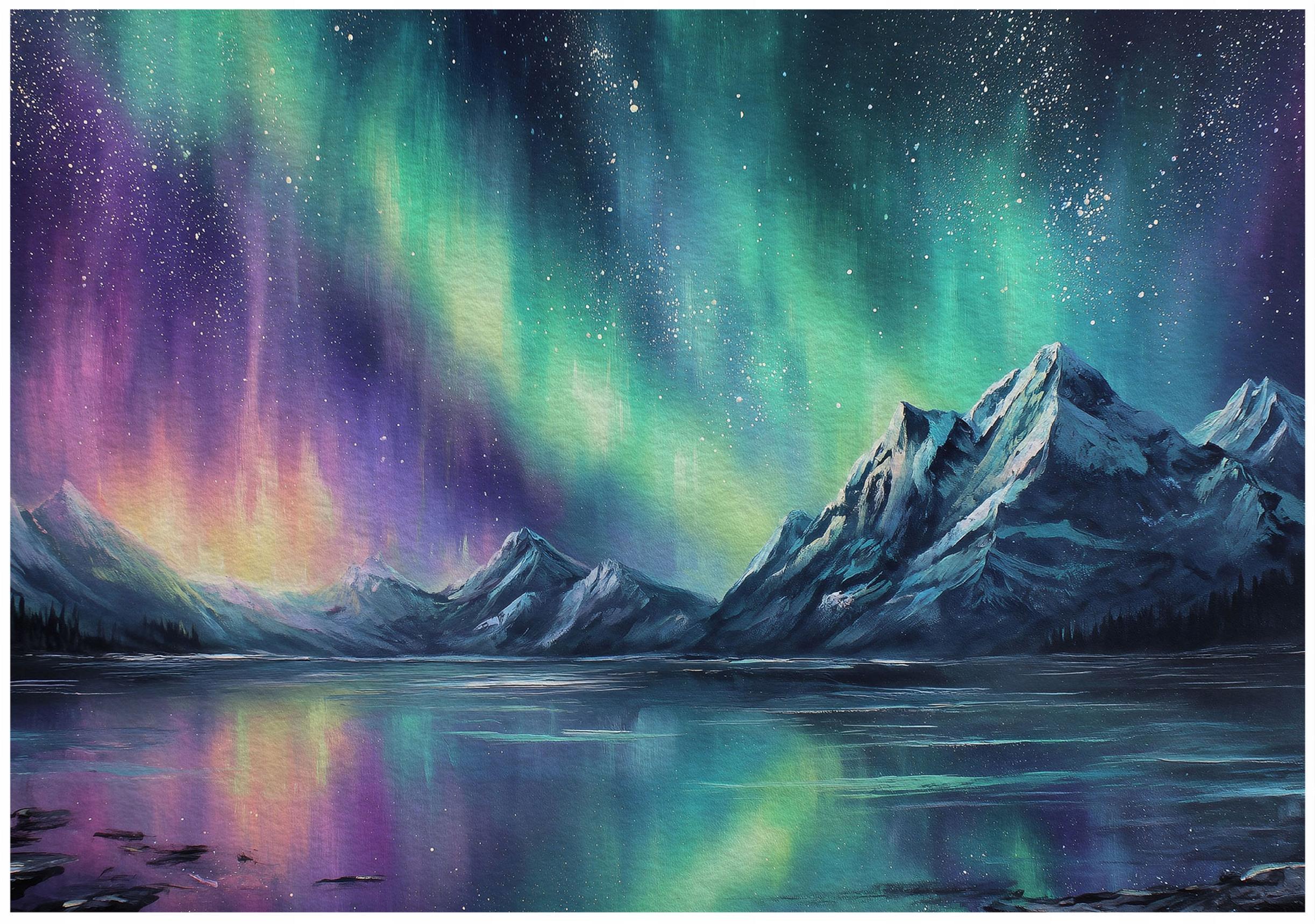 FOTOTAPETE Gebirge Nordlicht Blau 300x210 cm - Multicolor, Papier (300/210cm) - Wallarena