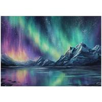 FOTOTAPETE Gebirge Nordlicht Blau 300x210 cm - Multicolor, Papier (300/210cm) - Wallarena