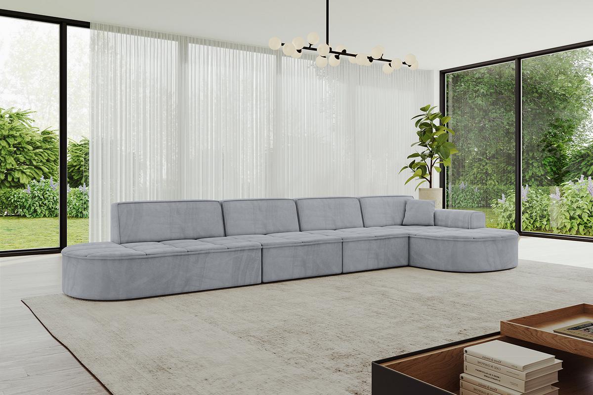 ECKSOFA Ottomane Rechts TARO-L3 - 413x171x79,5 cm Hellgrau - Grau, Holzwerkstoff/Textil (413/171cm) - ALTDECOR