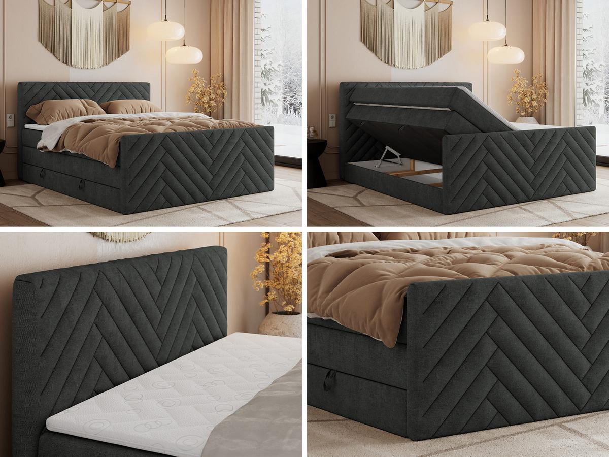 BOXSPRINGBETT PARIS KING DUO - 180/200 - Dunkelgrau Struktur - H3 - Dunkelgrau, Holz/Textil (180/200cm) - MKS