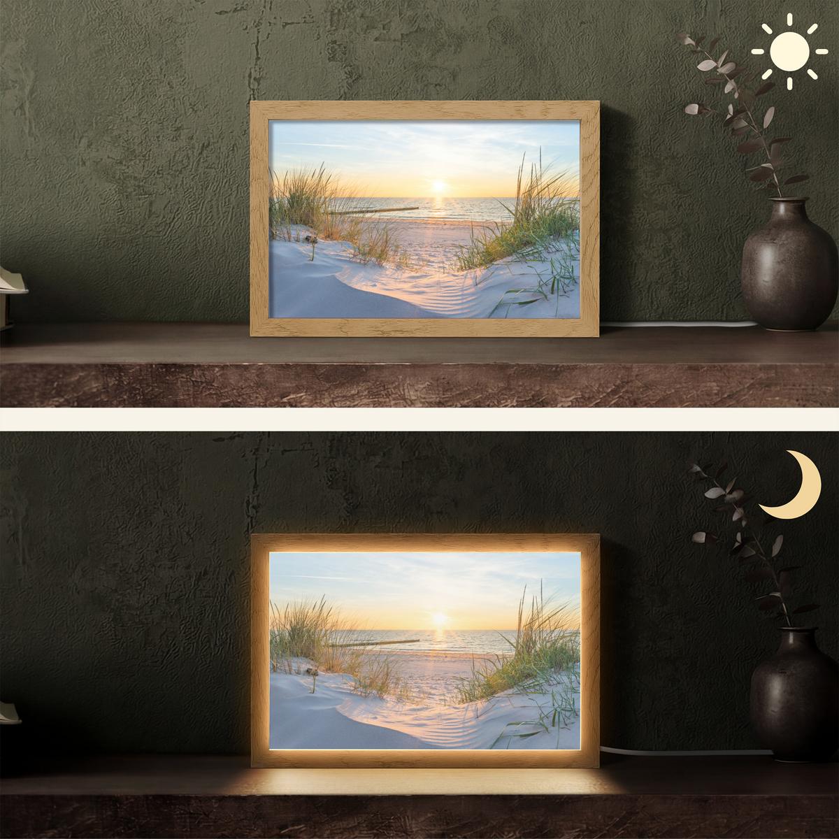 TISCHLEUCHTE Strand - Sonne - Düne - Gras - Sand - Horizont 30x20 cm - Cognac, Holzwerkstoff (8/30/20cm) - OnlyWow