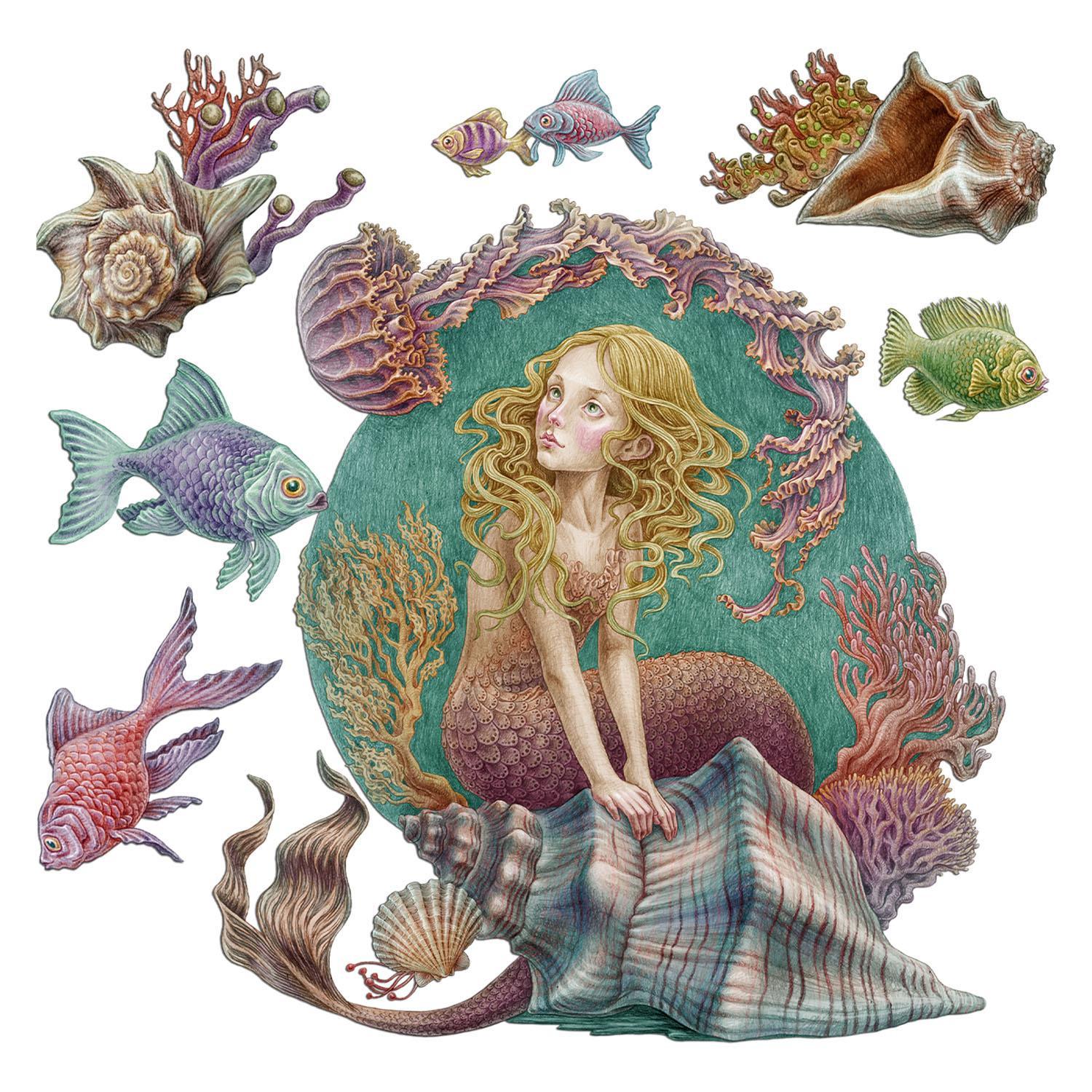 WANDAUFKLEBER 80x71cm - Sirenengeschichten - Multicolor, Kunststoff (80/71/0.1cm) - Wallfluent
