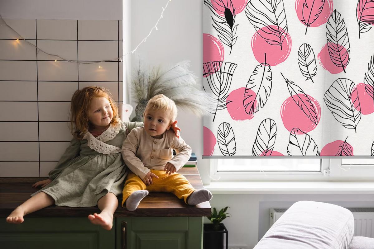 INNENROLLO - Fensterrollo - Rollo - 80x140 cm - Federn und rosa Punkte - Pink, Kunststoff (80/140/0.5cm) - TULUP