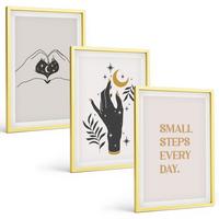 BILDER SET 3er Set - 40x60 cm Goldrahmen - Minimalistische Boho-Illustrationen - Goldfarben, Kunststoff (40/60cm) - TULUP