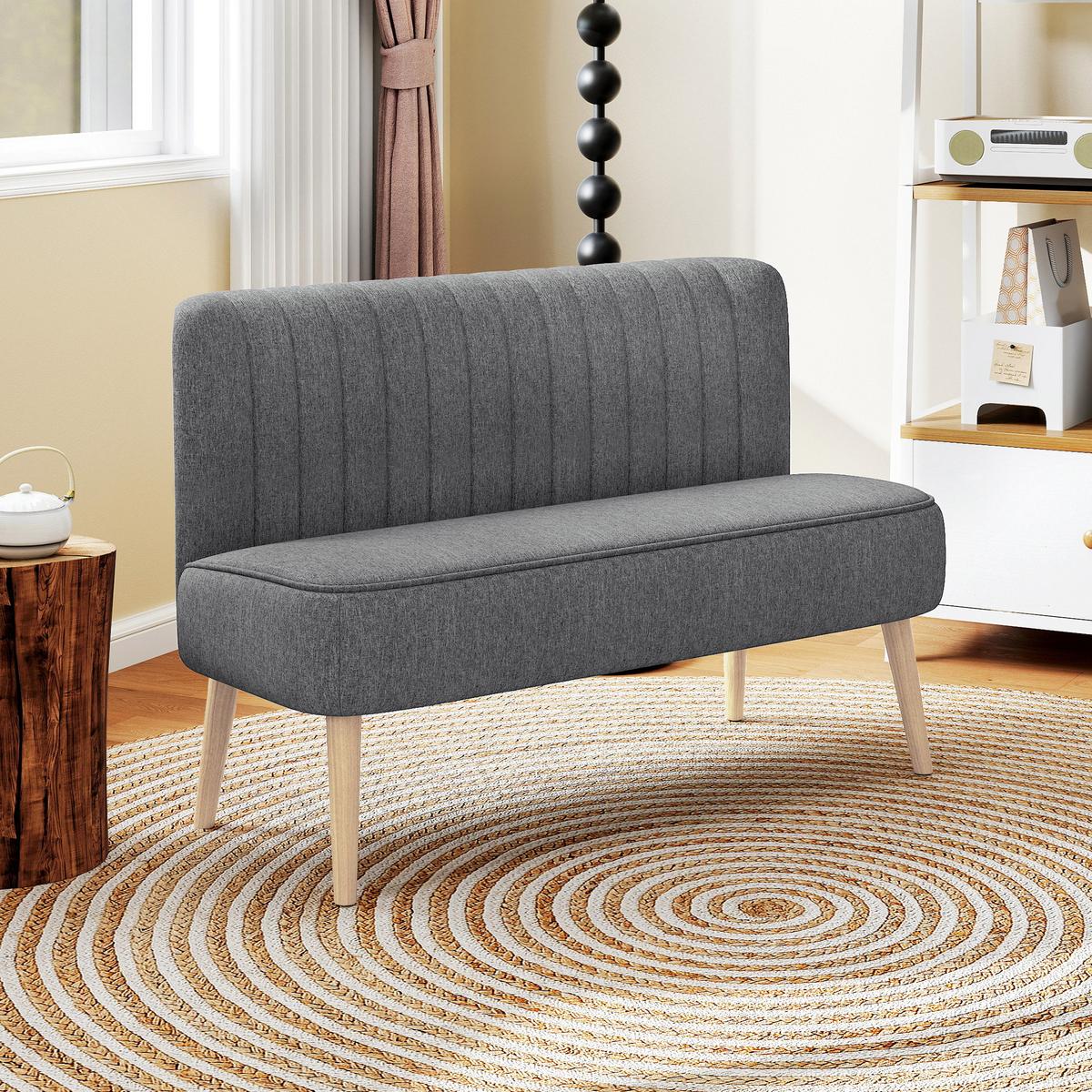 SOFA Polyester Gummiholz Grau - Naturfarben/Grau, Holz/Textil (56.5/77/117cm) - HOMCOM