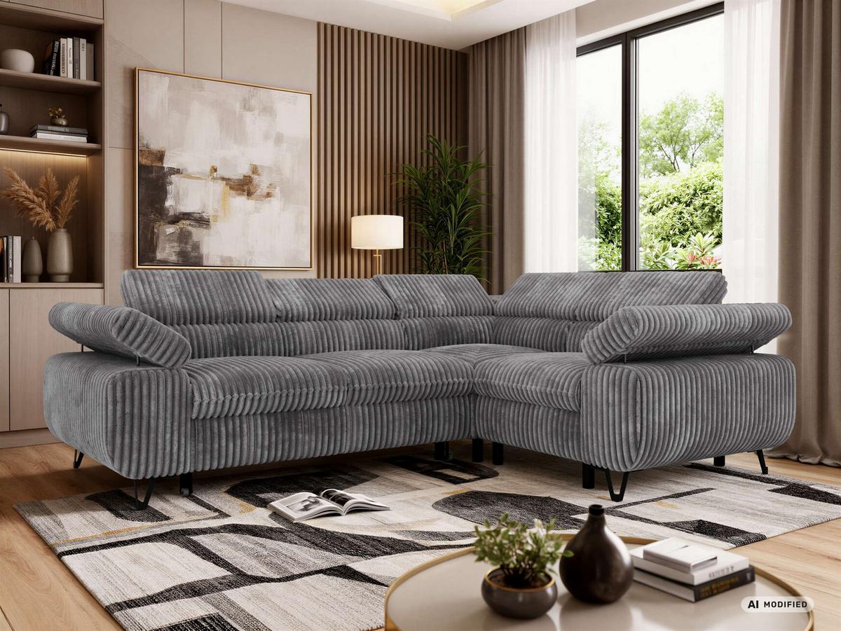 ECKSOFA FALCO L - Grau Cord - Rechts Seite - Schwarz/Grau, Textil/Metall (268/197cm) - MKS