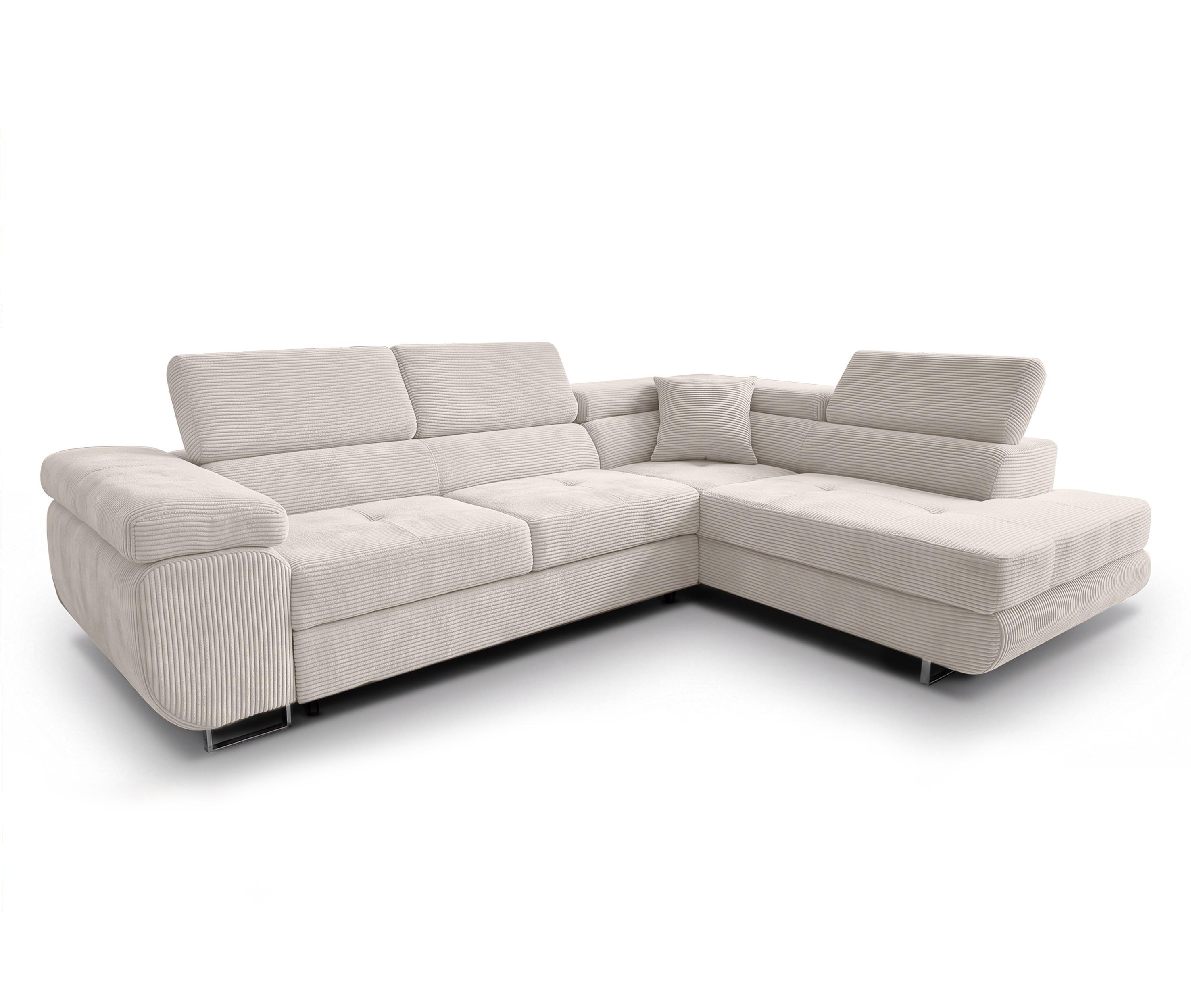 ECKSOFA L Form Konak Cremeweiß 276/201/90 cm Rechts mit Schlaffunktion - Silberfarben/Creme, Textil/Metall (276/203cm) - AX Living