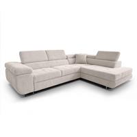 ECKSOFA L Form Konak Cremeweiß 276/201/90 cm Rechts mit Schlaffunktion - Silberfarben/Creme, Textil/Metall (276/203cm) - AX Living