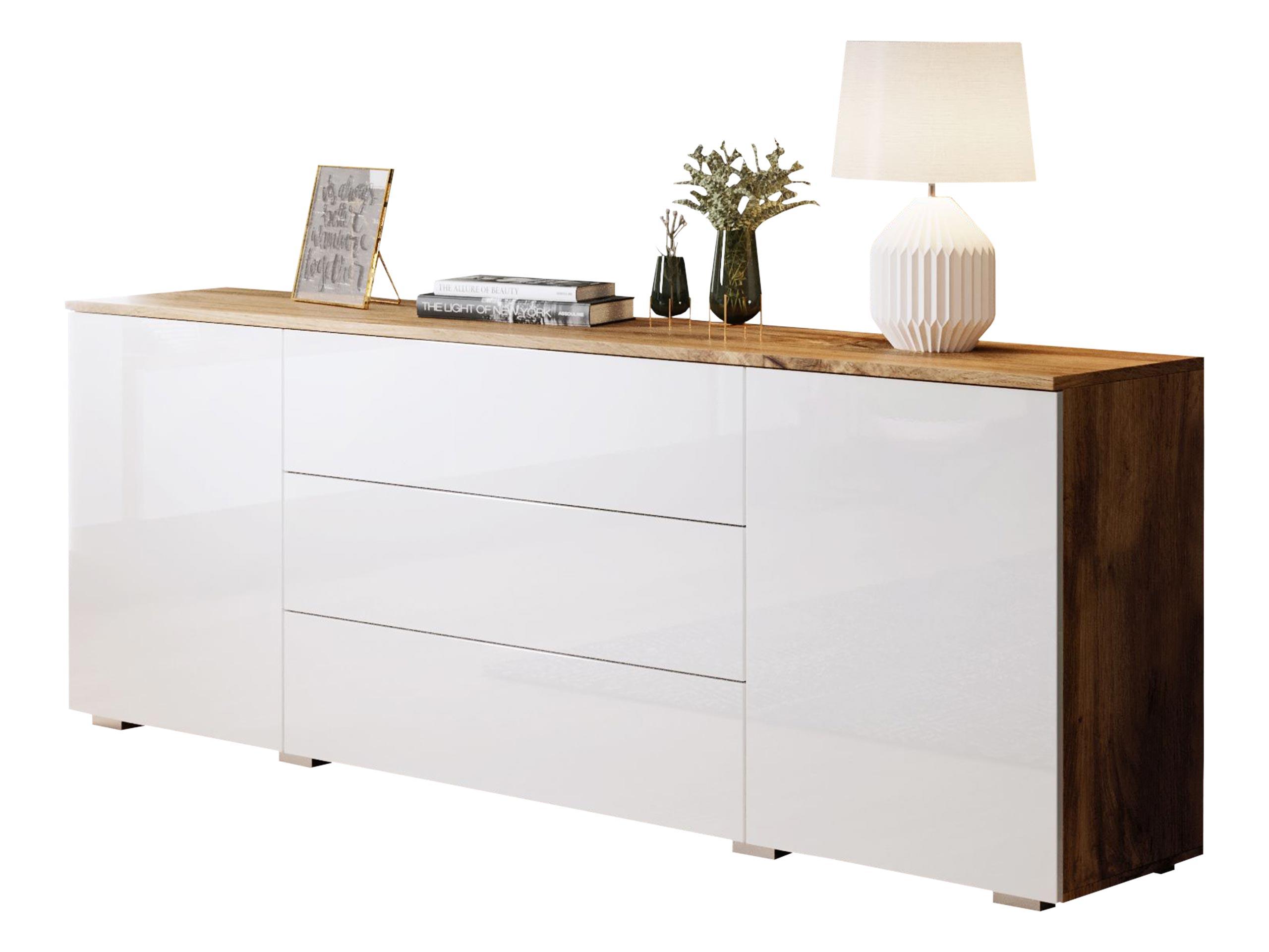 KOMMODE Paris 150 - Weiß Hochglanz/Eiche Wotan, Holzwerkstoff (150/68/39cm) - MIRJAN24