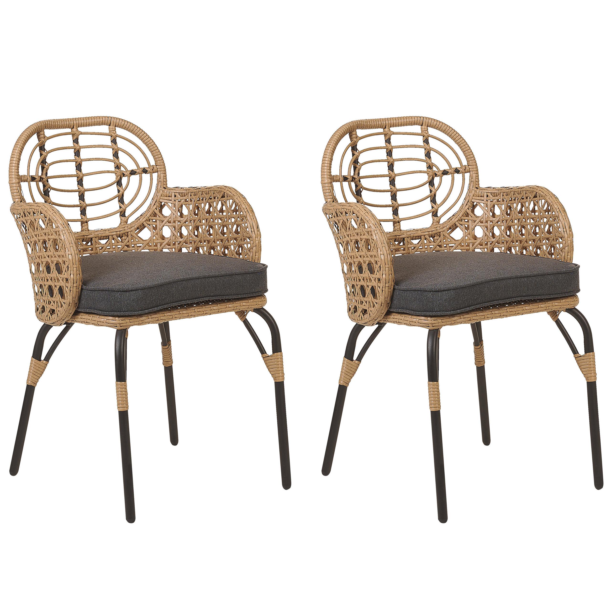 GARTENSTUHL 2er-Set PE Rattan Auflage graphitgrau Pratello - Graphitfarben/Naturfarben, Kunststoff (45/84/49cm) - Beliani