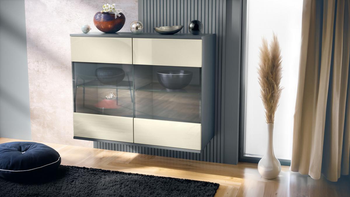 KOMMODE Bari Creme Hochglanz - Creme, Holzwerkstoff (92.5/73.5/35cm) - Vladon