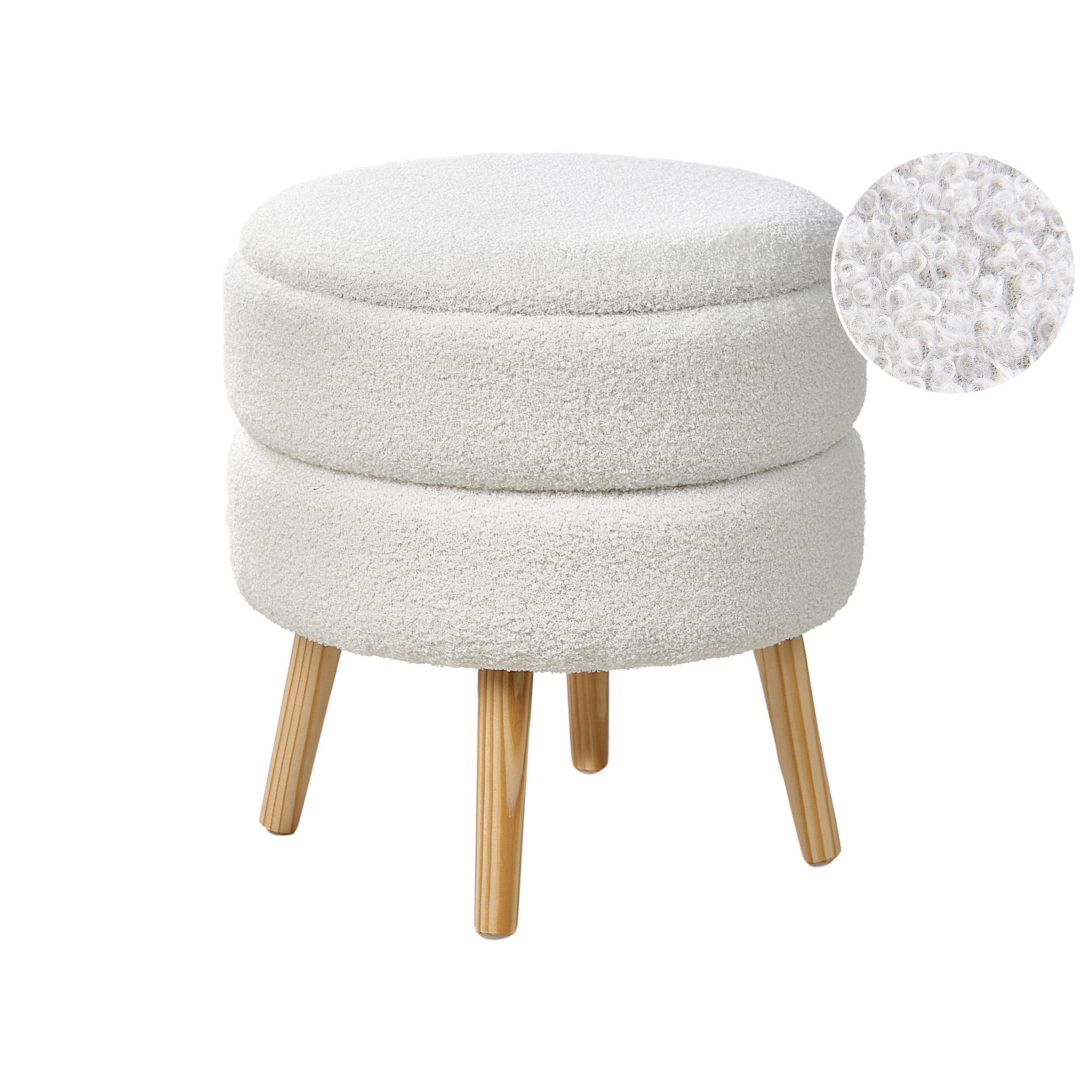 HOCKER Weiß Okaton - Weiß/Braun, Textil (44/48/44cm) - Beliani
