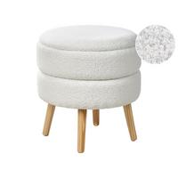 HOCKER Weiß Okaton - Weiß/Braun, Textil (44/48/44cm) - Beliani