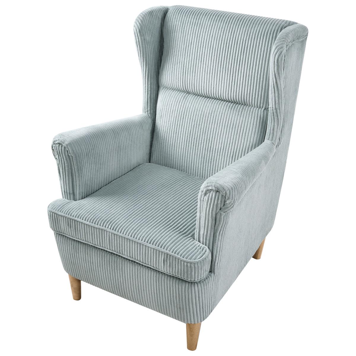 OHRENSESSEL Hellbraun Abson - Blau/Hellbraun, Textil (64/100/65cm) - Beliani