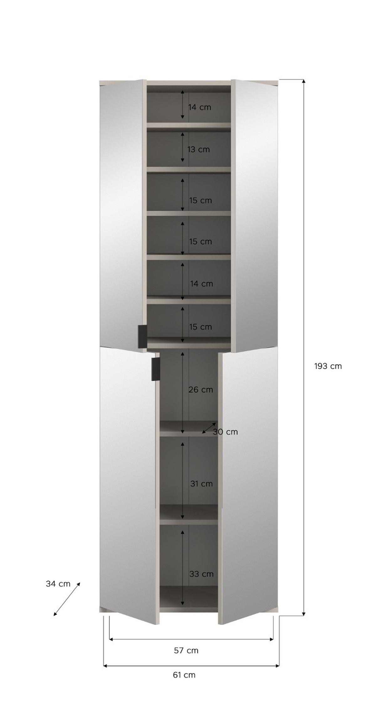 GARDEROBENSCHRANK in Kaschmir 61 x 193 cm, Flurschrank mit Spiegel - Kaschmir/Schwarz, Glas/Holzwerkstoff (61/193/34cm) - Inn.Furn