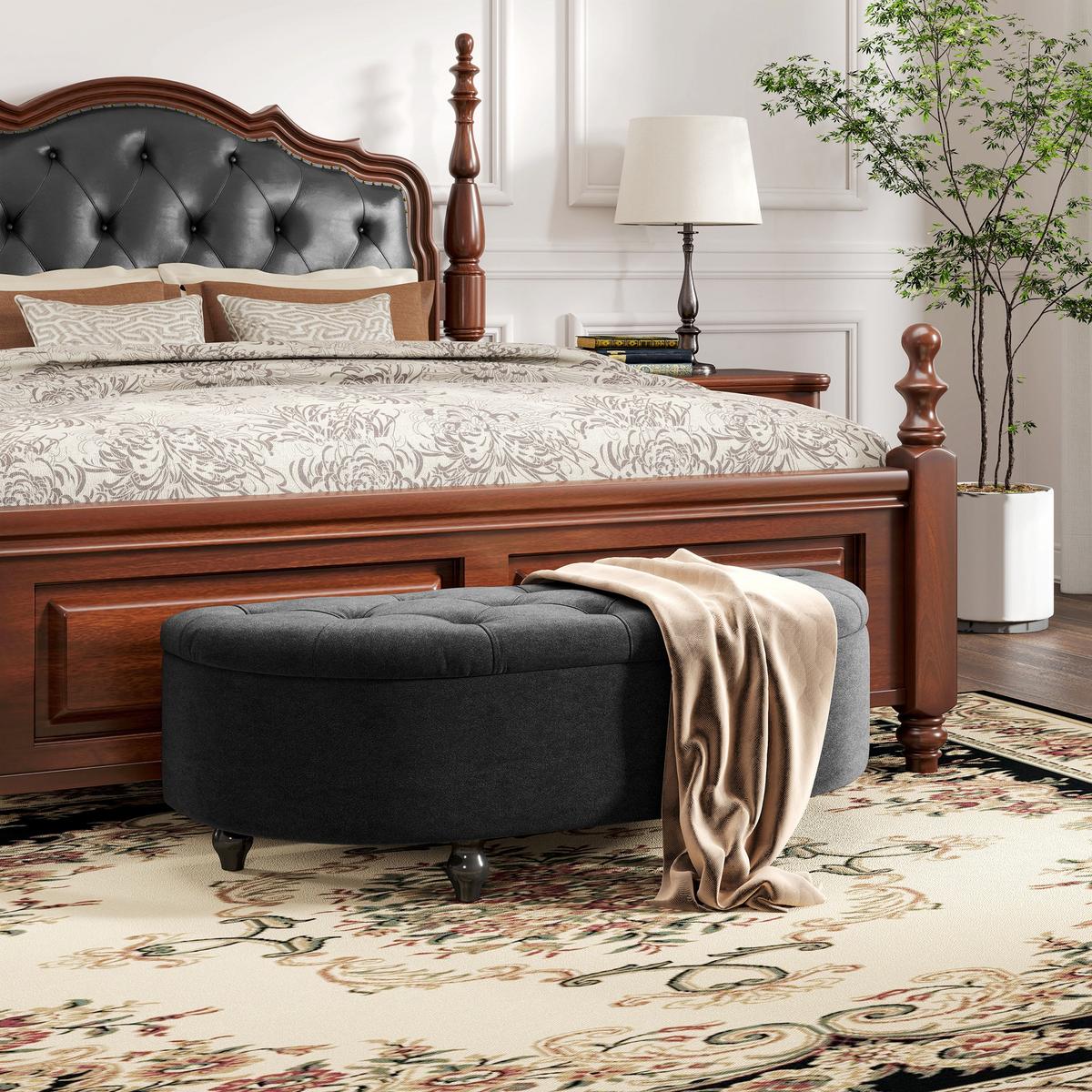 TRUHENBANK Velvet-Touch Dunkelgrau - Dunkelgrau/Schwarz, Holz/Kunststoff (46/42/120cm) - HOMCOM
