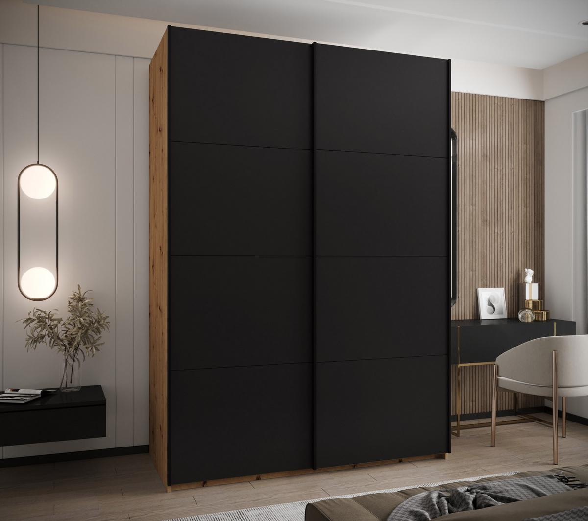 SCHWEBETÜRENSCHRANK 245,5/170/64 2-türig - Schwarz/Eiche Artisan, Holz/Metall (170/245/64cm) - Abiks Möbel
