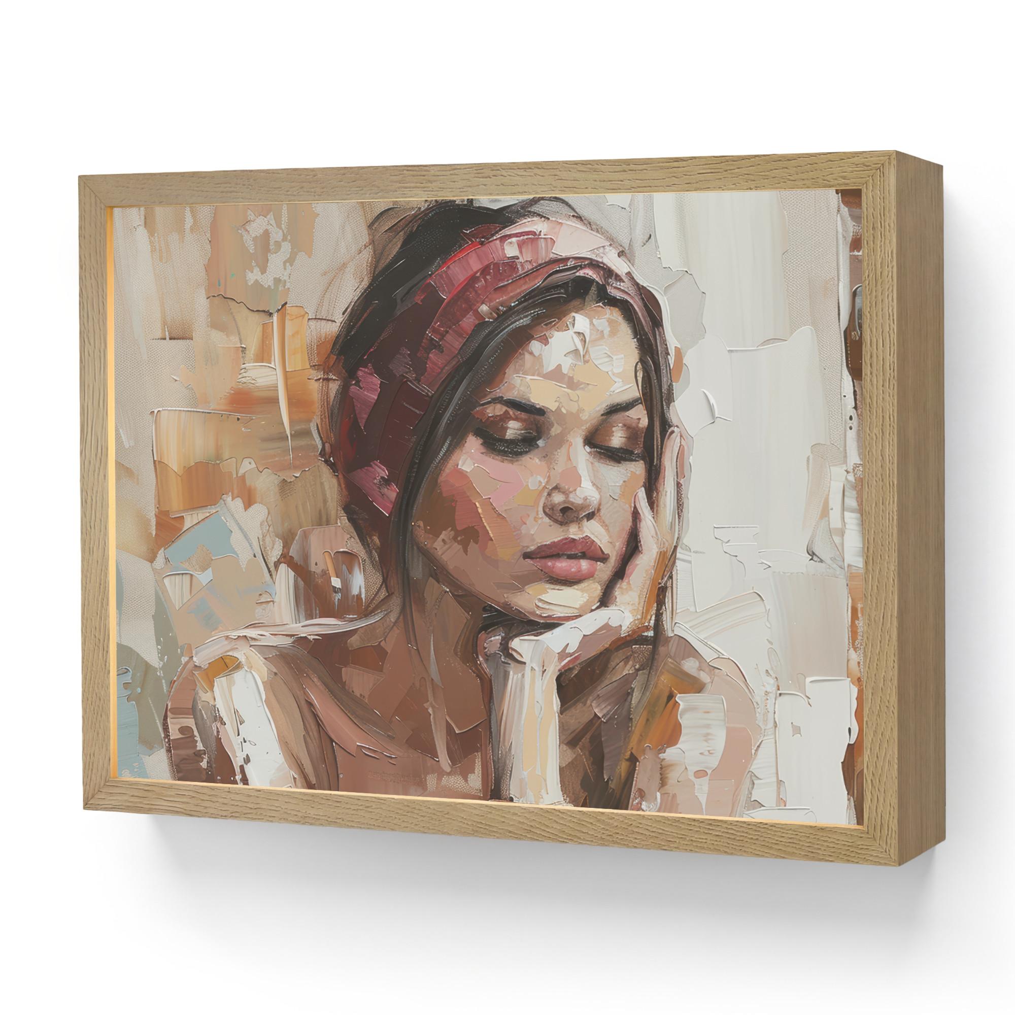 WANDLEUCHTE MIT AKKU Frau - Lackierung - Porträt - Modern LED 40x30 cm - Braun, Holzwerkstoff (40/30/8cm) - OnlyWow