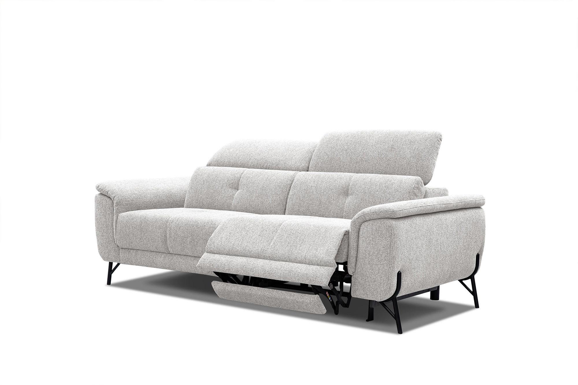 SOFA AVENA 3-Sitzer mit 1 Relaxfunktion, hellgrau - Hellgrau, Holzwerkstoff/Textil (204/80/108cm) - Wozimo