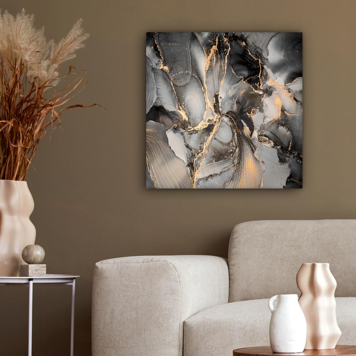 LEINWANDBILD Grau - Luxus - Gold - Marmor Wandbild Wohnzimmer 50x50 cm - Dunkelgrau, Textil (50/50cm) - MuchoWow