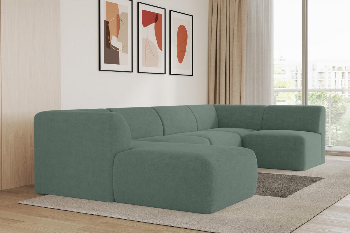 WOHNLANDSCHAFT Ottomane Links MOVO-L 345x180x78 cm Grün Tissu - Waldgrün, Holzwerkstoff/Kunststoff (345/78/180cm) - ALTDECOR