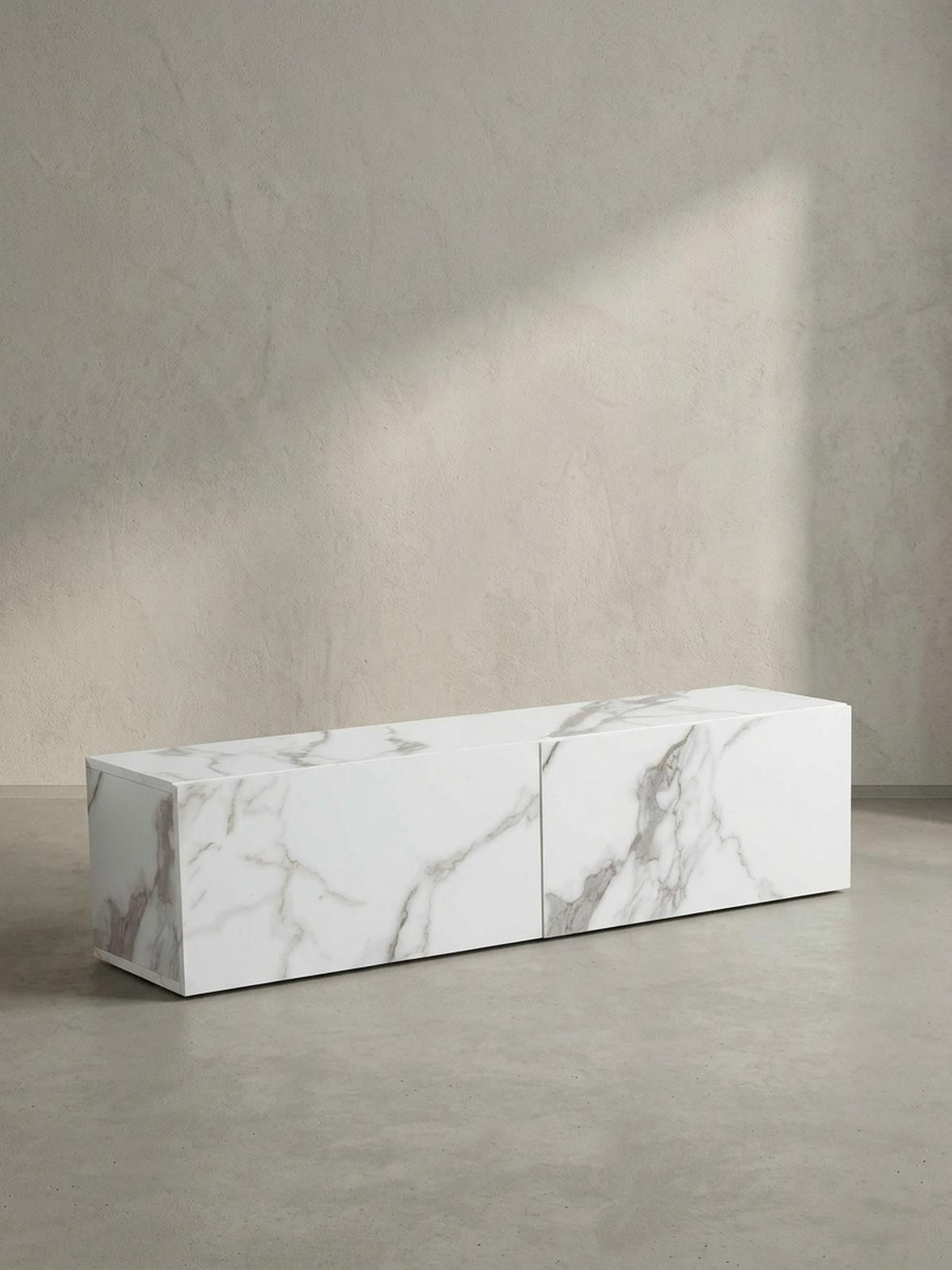 TV-LOWBOARD hängend, Marmor-Optik, Klapptüren, modern, Weiß 120x30x30 cm - Weiß, Metall (120/30/30cm) - KADIMA DESIGN