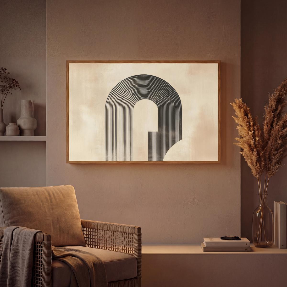 WANDLEUCHTE MIT AKKU Schleife - Streifen - Minimalistisch - Schwarz 100x70 cm - Beige, Holzwerkstoff (100/70/8cm) - OnlyWow