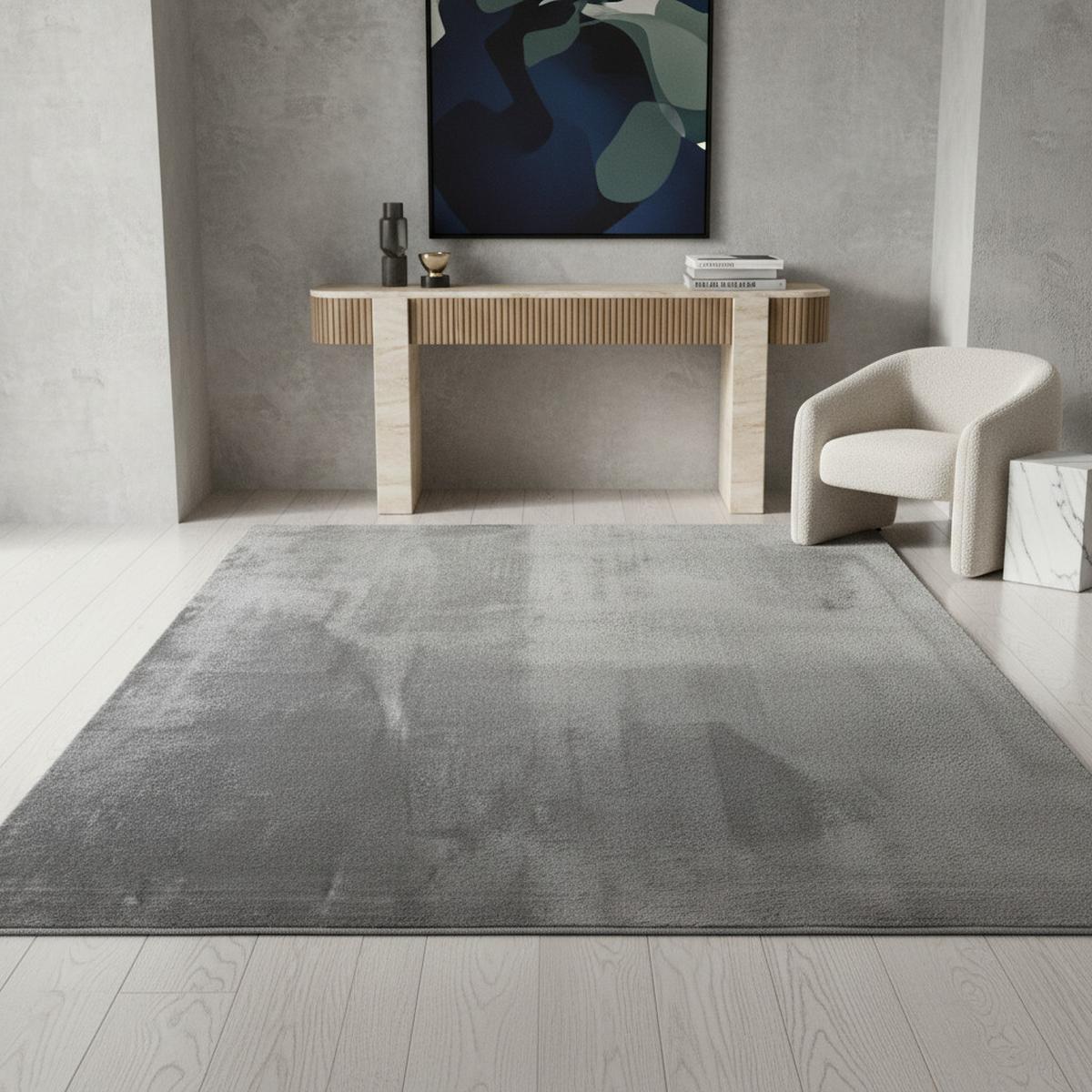KURZFLORTEPPICH Waschbar ISAR, einfarbig, Silber, Ø 120 cm - Silberfarben, Textil (120/120cm) - KADIMA DESIGN